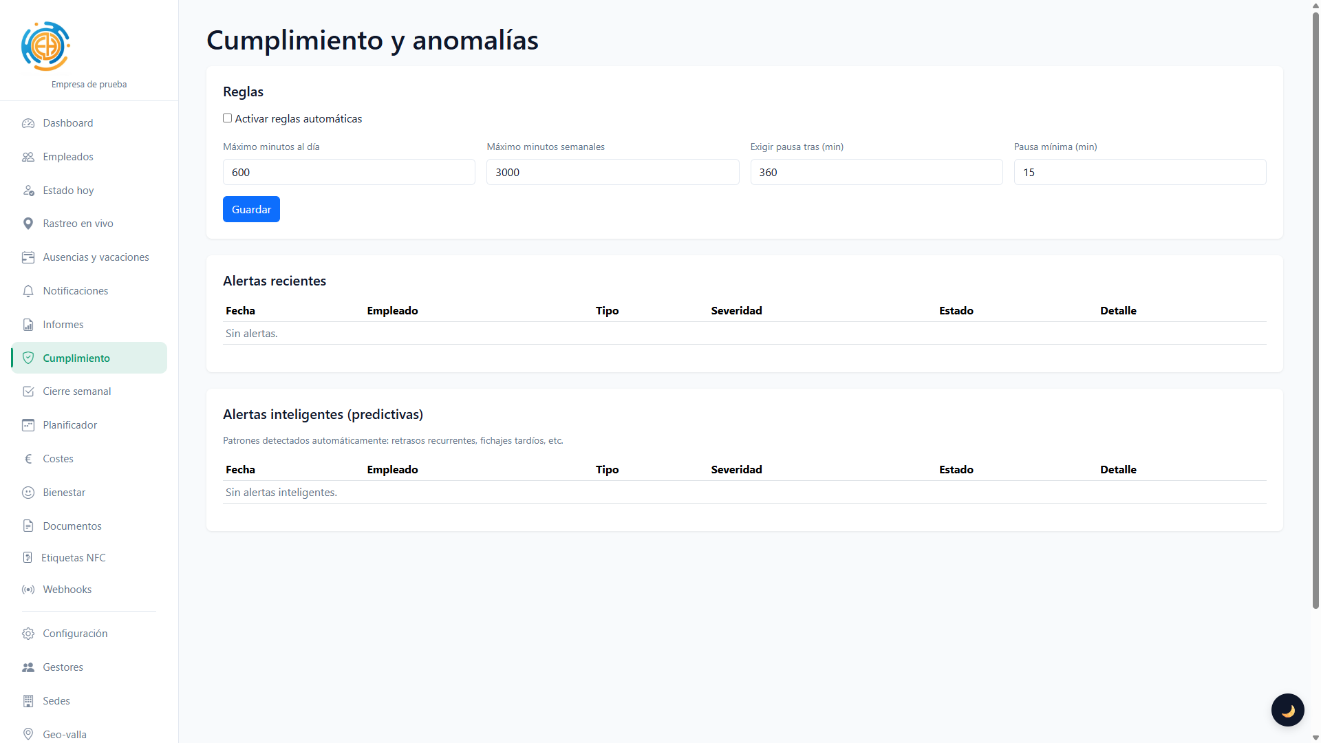 Cumplimiento y alertas